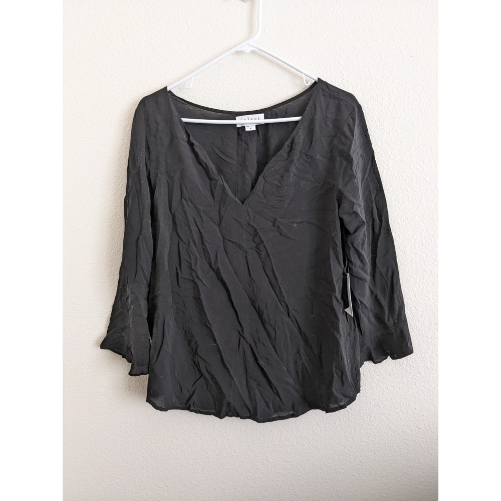 Velvet black long sleeve blouse